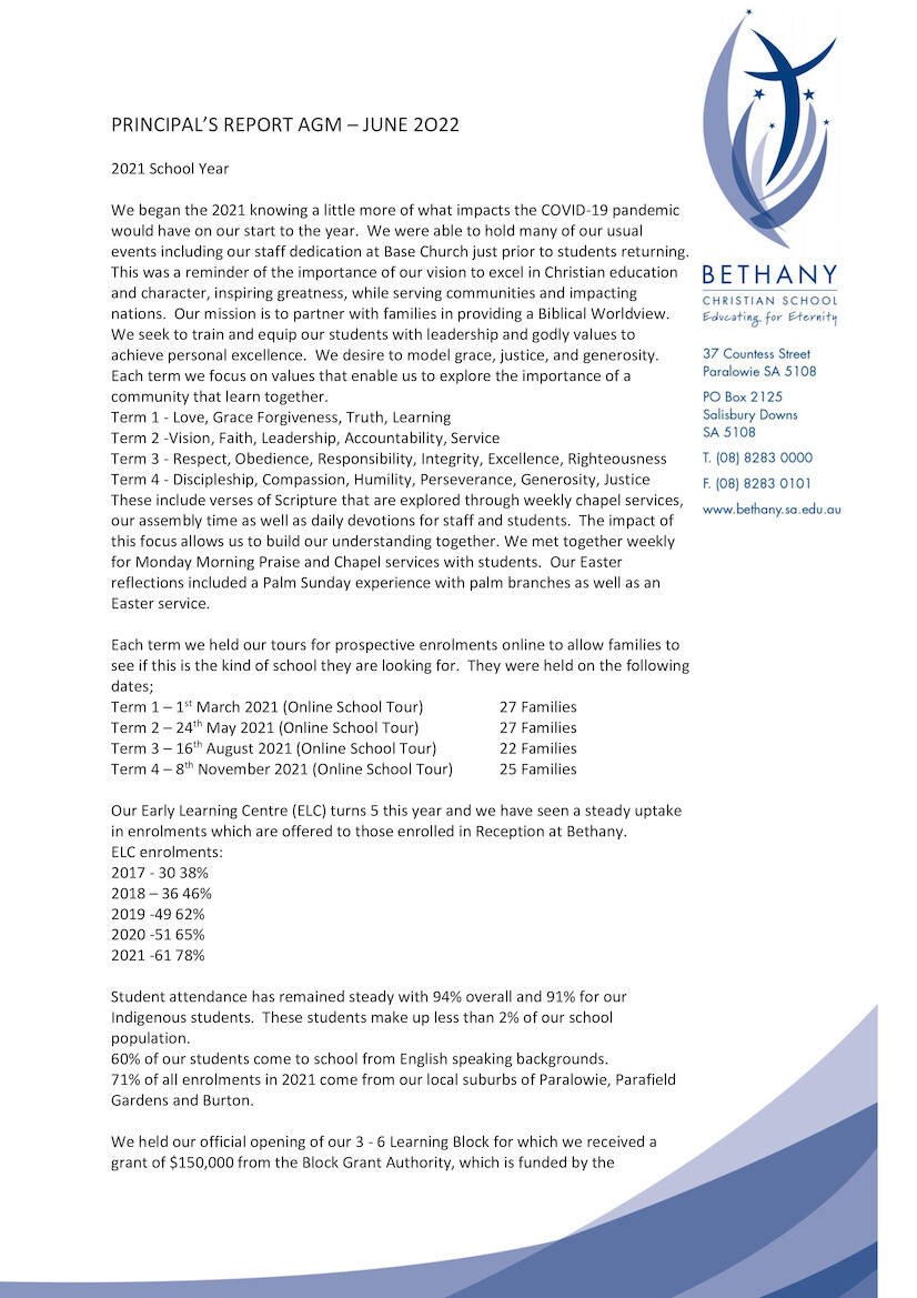 AGM Principal's Report 2022
