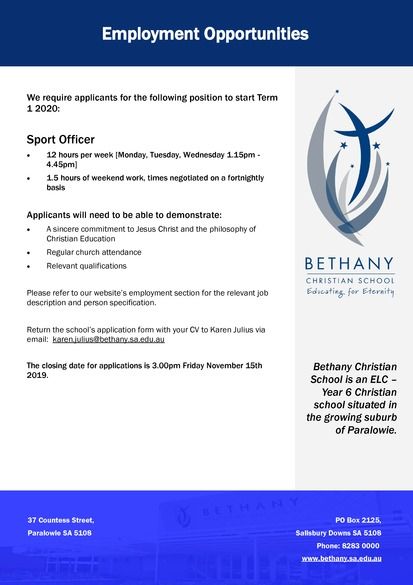 Bethany Christian School; Sport Officer; Advertisement v2.pdf