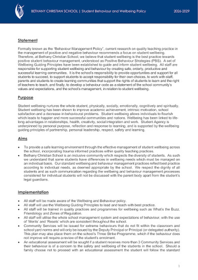 Student Behaviour and Wellbeing Policy - 2026-2029